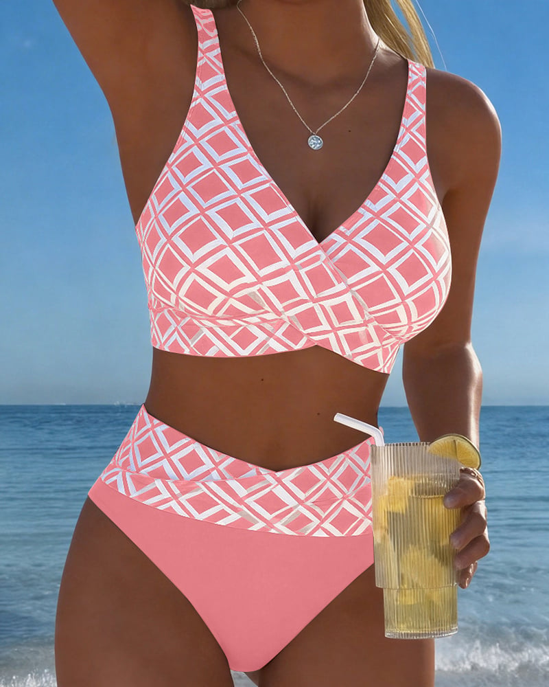 Dvojdielny Bikini s Podprsenkovým Strihom a Diamantovým Vzorom