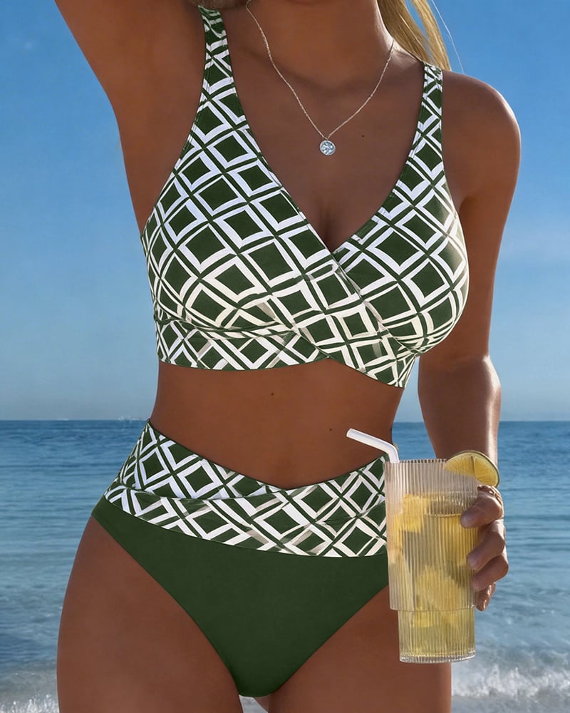 Dvojdielny Bikini s Podprsenkovým Strihom a Diamantovým Vzorom