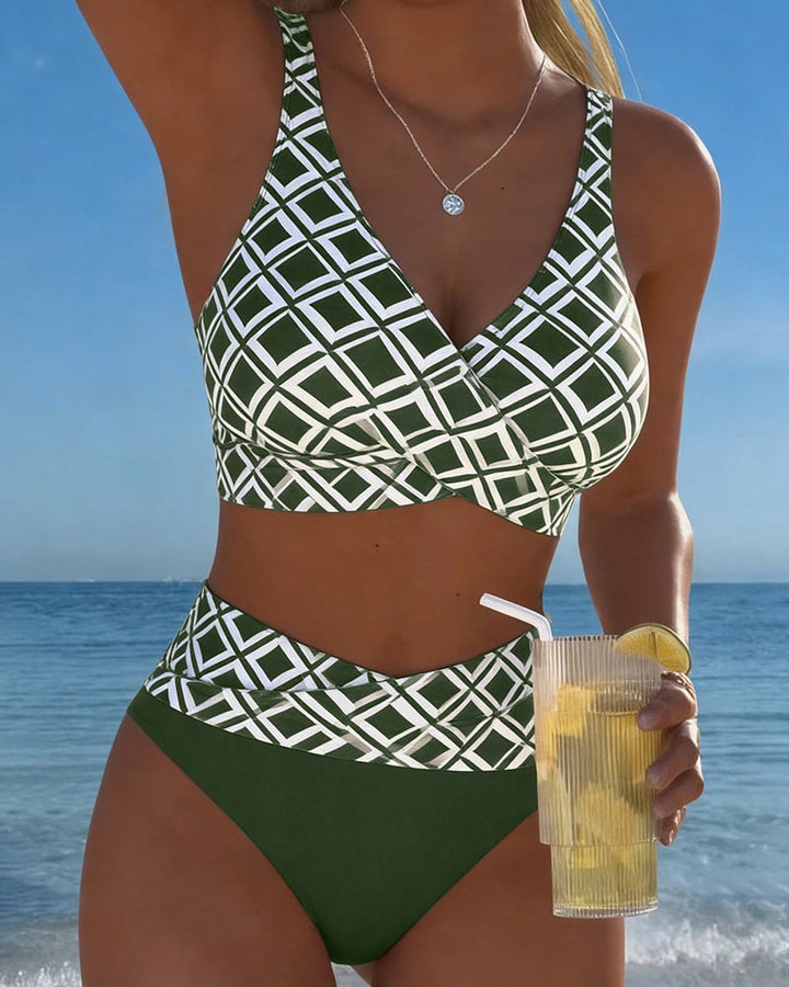 Dvojdielny Bikini s Podprsenkovým Strihom a Diamantovým Vzorom