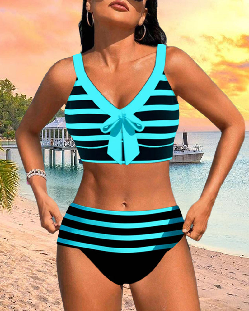 Laluna® | Pruhovaný bikini s vysokým pásom
