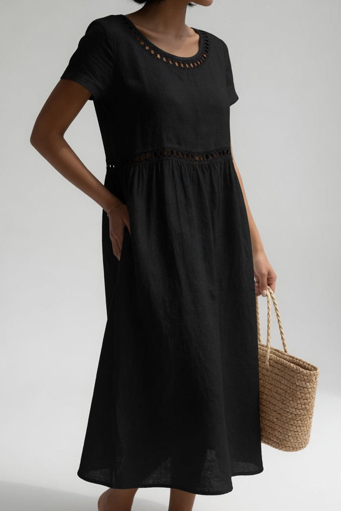 Ľudovíta | Vzdušné ľanovo-bavlnené midi šaty s výšivkou