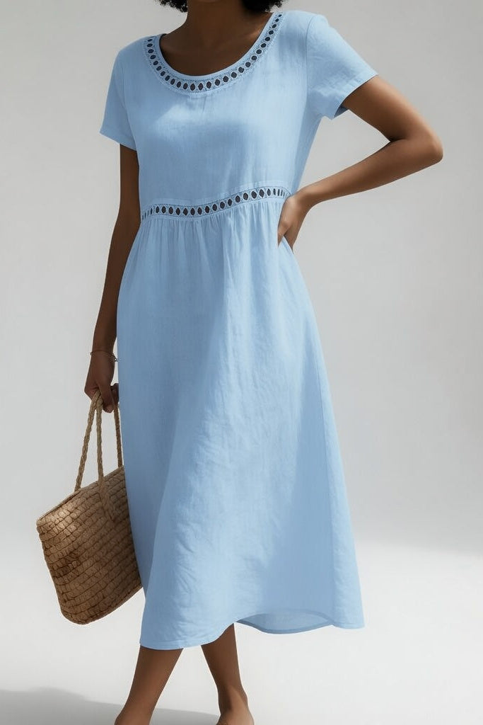 Ľudovíta | Vzdušné ľanovo-bavlnené midi šaty s výšivkou