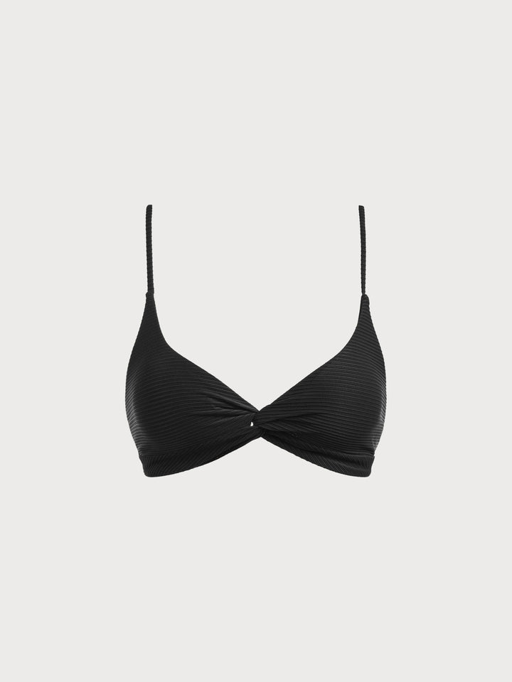 Čierny twist bez chrbta bikiny top