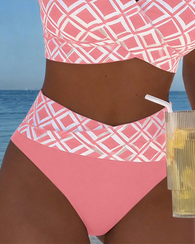 Dvojdielny Bikini s Podprsenkovým Strihom a Diamantovým Vzorom