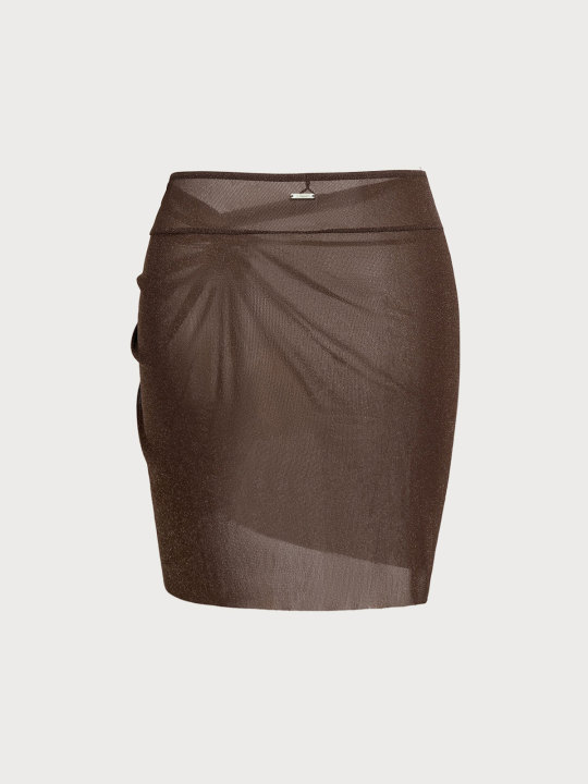 Tmavá káva Shimmer Cover Up sukňa