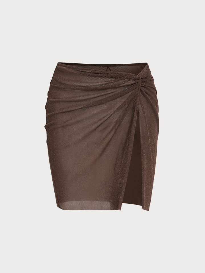 Tmavá káva Shimmer Cover Up sukňa