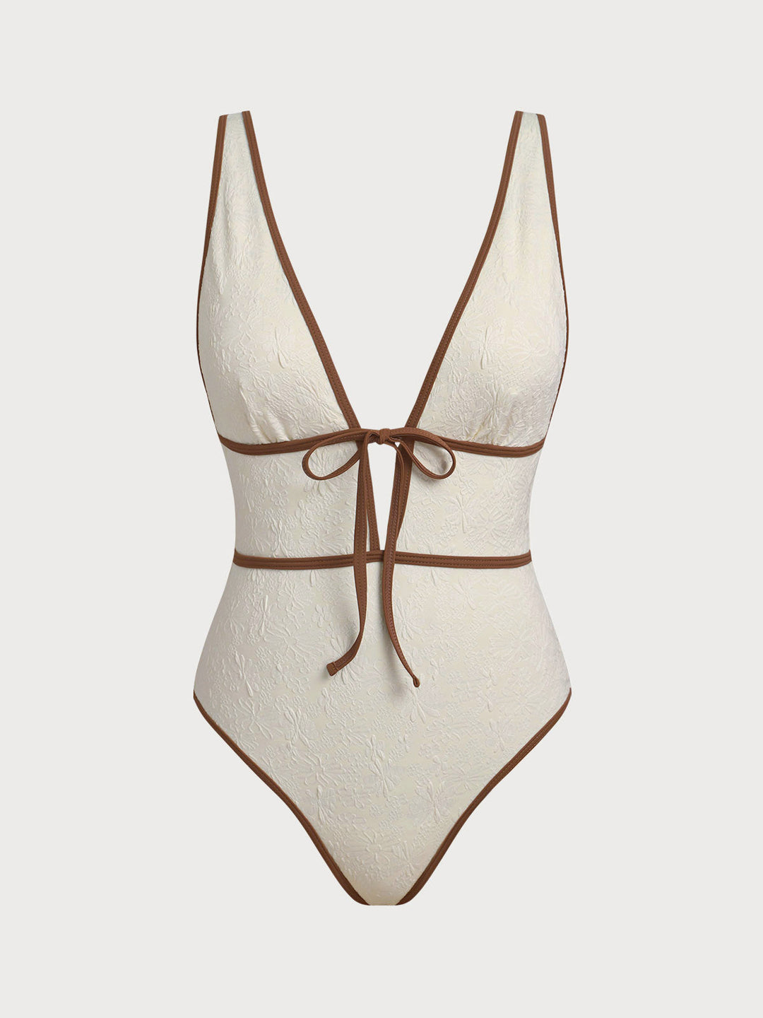 Off White V Neck Tie One-Piece Swimsuit