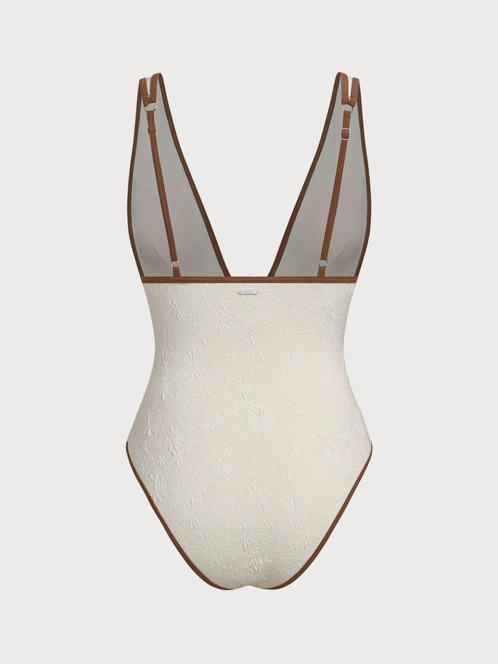 Off White V Neck Tie One-Piece Swimsuit