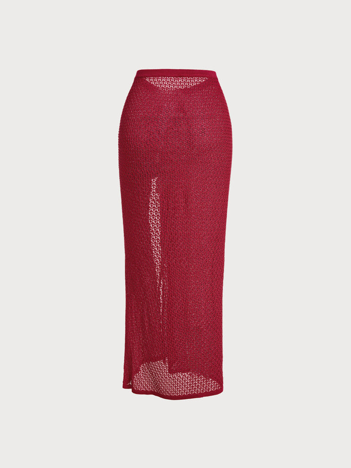 Sukňa s textúrou v vínovej farbe