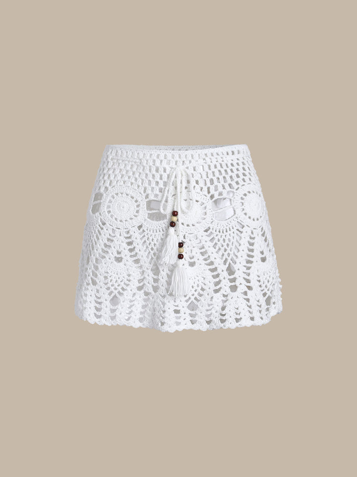 Biely háčkovaný plážový sukňa