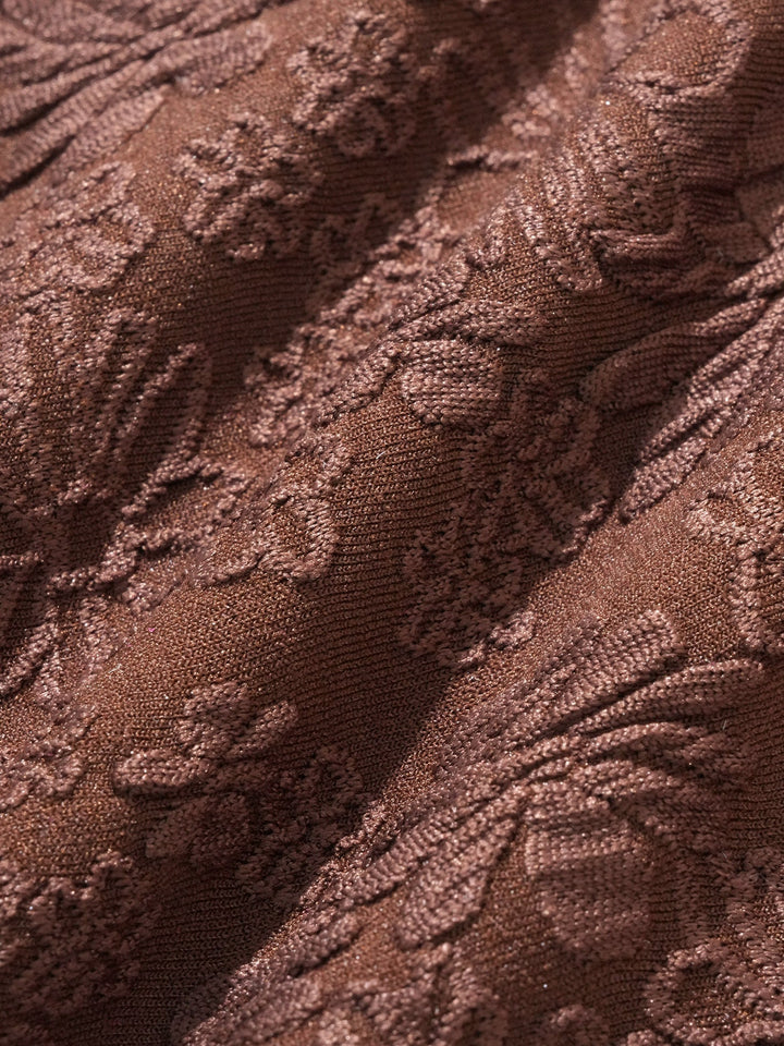 Kávové Jacquard plážové šortky s bočným viazaním